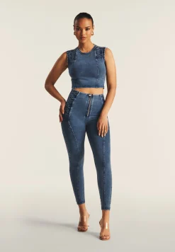 Freddy Top cropped effetto denim decorato sulle spalle-Donna Top E Canotte