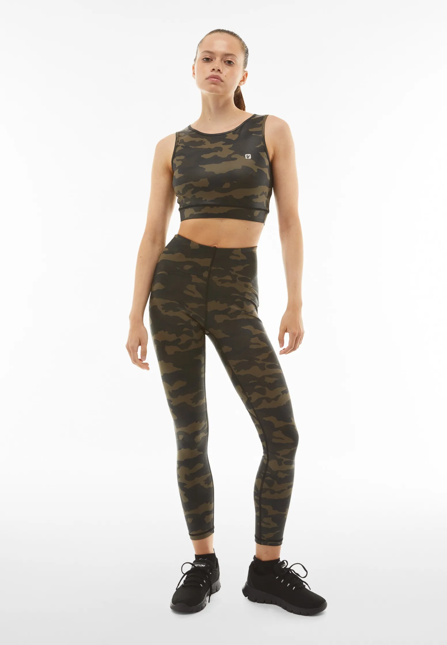 Freddy Top sportivo camouflage in tessuto tecnico effetto glitter-Donna Pilates|Ginnastica
