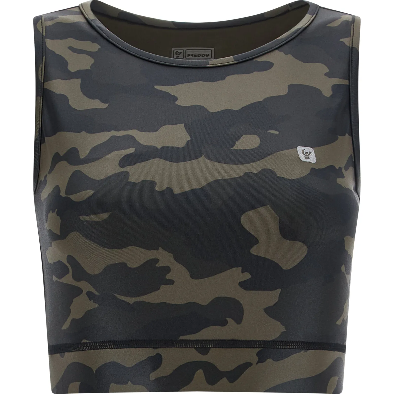 Freddy Top sportivo camouflage in tessuto tecnico effetto glitter-Donna Pilates|Ginnastica