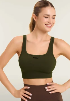 Freddy Top sportivo con coppe e inserti a spina di pesce-Donna Pilates|Fitness