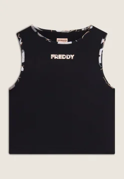 Freddy Top sportivo in tessuto tecnico con logo bronzo-Donna Padel|Pilates