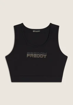 Freddy Top sportivo supporto medio in jersey con grafica dorata-Donna Padel|Pilates