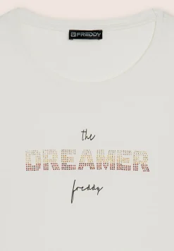 Freddy T-shirt a maniche lunghe con scritta Dreamer in strass-Donna T-shirts