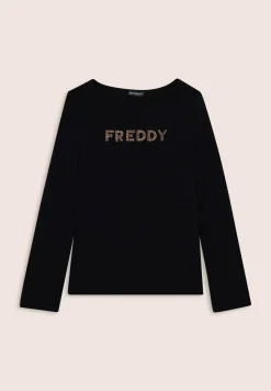 Freddy T-shirt a maniche lunghe in jersey con logo in strass-Donna T-shirts