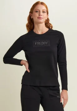 Freddy T-shirt comfort manica lunga con retro stampato-Donna Ginnastica|T-shirts