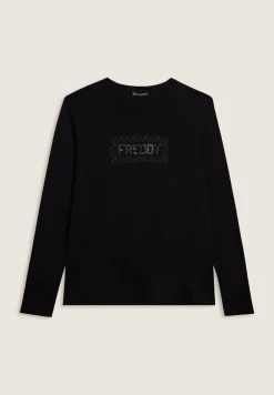 Freddy T-shirt comfort manica lunga con retro stampato-Donna Ginnastica|T-shirts