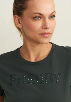Freddy T-shirt con logo frontale in borchie-Donna Ginnastica|T-shirts