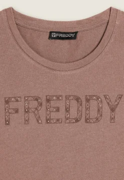 Freddy T-shirt con logo frontale in borchie-Donna Ginnastica|T-shirts