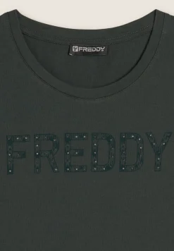 Freddy T-shirt con logo frontale in borchie-Donna Ginnastica|T-shirts