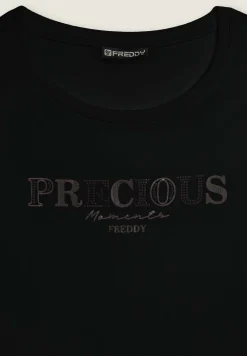 Freddy T-shirt con scritta Precious Moments in strass-Donna T-shirts