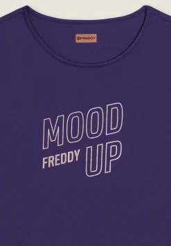 Freddy T-shirt cropped con maniche ampie e stampa Mood Up-Donna Pilates|Fitness