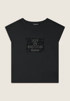 Freddy T-shirt cropped senza maniche in jersey viscosa con grafica-Donna T-shirts