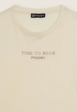 Freddy T-shirt da donna comfort con stampa dorata-Donna Pilates|Ginnastica