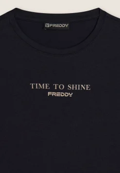 Freddy T-shirt da donna comfort con stampa dorata-Donna Pilates|Ginnastica