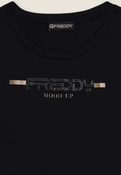 Freddy T-shirt da donna con strass e banda logata sulle spalle-Donna Pilates|Ginnastica