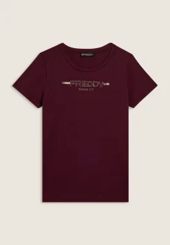 Freddy T-shirt da donna con strass e banda logata sulle spalle-Donna Pilates|Ginnastica