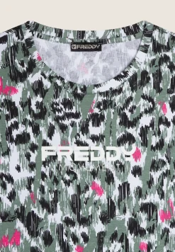 Freddy T-shirt donna comfort fit corta maculata con spacchi-Donna T-shirts|Fitness