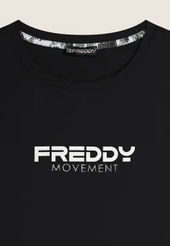 Freddy T-shirt donna comfort fit corta con stampa e spacchi-Donna Fitness|T-shirts