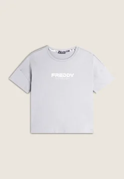 Freddy T-shirt donna comfort fit corta con stampa e spacchi-Donna Fitness|T-shirts