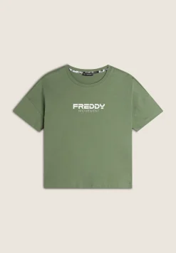 Freddy T-shirt donna comfort fit corta con stampa e spacchi-Donna Fitness|T-shirts