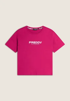 Freddy T-shirt donna comfort fit corta con stampa e spacchi-Donna Fitness|T-shirts