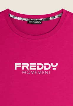 Freddy T-shirt donna comfort fit corta con stampa e spacchi-Donna Fitness|T-shirts