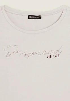 Freddy T-shirt donna con grafica in strass e logo sul fondo-Donna T-shirts
