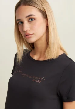 Freddy T-shirt donna con grafica in strass e logo sul fondo-Donna T-shirts