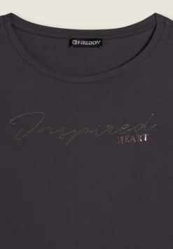 Freddy T-shirt donna con grafica in strass e logo sul fondo-Donna T-shirts