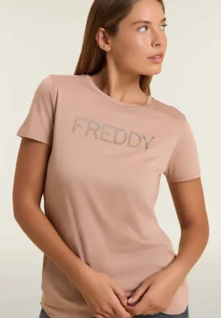 Freddy T-shirt donna con logo in strass bicolori-Donna Ginnastica|T-shirts