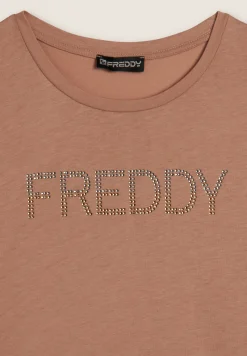 Freddy T-shirt donna con logo in strass bicolori-Donna Ginnastica|T-shirts