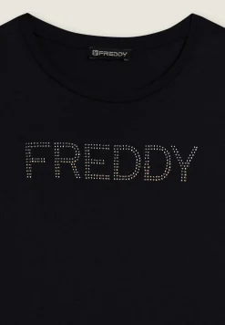 Freddy T-shirt donna con logo in strass bicolori-Donna Ginnastica|T-shirts