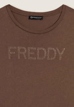 Freddy T-shirt donna con logo in strass bicolori-Donna Ginnastica|T-shirts