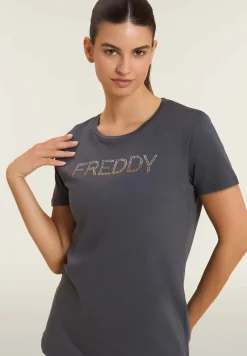 Freddy T-shirt donna con logo in strass bicolori-Donna Ginnastica|T-shirts