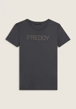 Freddy T-shirt donna con logo in strass bicolori-Donna Ginnastica|T-shirts