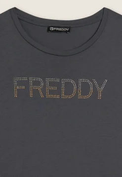 Freddy T-shirt donna con logo in strass bicolori-Donna Ginnastica|T-shirts