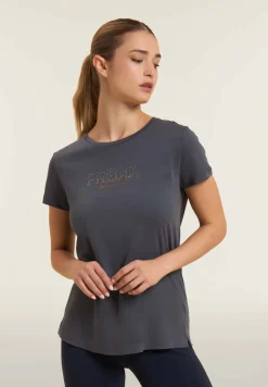 Freddy T-shirt donna con mini spacchi laterali e logo in strass-Donna Ginnastica|T-shirts