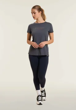 Freddy T-shirt donna con mini spacchi laterali e logo in strass-Donna Ginnastica|T-shirts