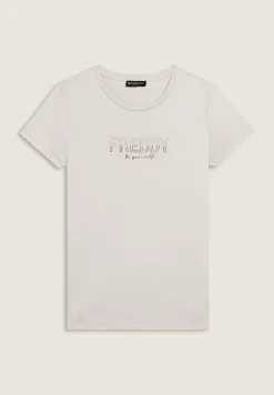 Freddy T-shirt donna con mini spacchi laterali e logo in strass-Donna Ginnastica|T-shirts