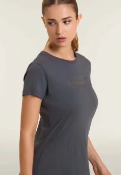 Freddy T-shirt donna con mini spacchi laterali e logo in strass-Donna Ginnastica|T-shirts