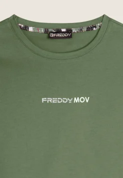 Freddy T-shirt donna girocollo in jersey con piccola stampa-Donna Fitness|T-shirts