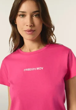 Freddy T-shirt donna girocollo in jersey con piccola stampa-Donna Fitness|T-shirts