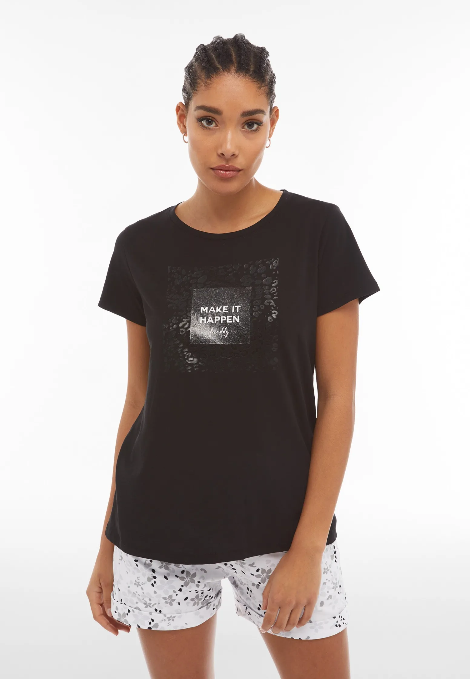 Freddy T-shirt donna in cotone pima con grafica animalier lucida-Donna T-shirts