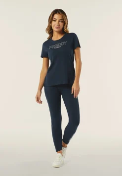 Freddy T-shirt donna in jersey con logo composto da borchie-Donna Ginnastica|T-shirts