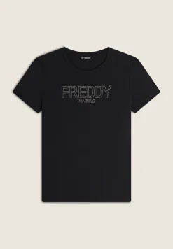 Freddy T-shirt donna in jersey con logo composto da borchie-Donna Ginnastica|T-shirts