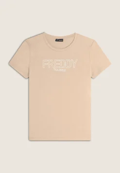 Freddy T-shirt donna in jersey con logo composto da borchie-Donna Ginnastica|T-shirts