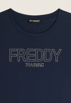 Freddy T-shirt donna in jersey con logo composto da borchie-Donna Ginnastica|T-shirts