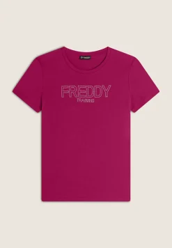 Freddy T-shirt donna in jersey con logo composto da borchie-Donna Ginnastica|T-shirts
