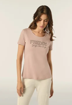 Freddy T-shirt donna in jersey con Logo in Strass-Donna Ginnastica|T-shirts