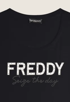 Freddy T-shirt donna in jersey con Logo in Strass-Donna Ginnastica|T-shirts